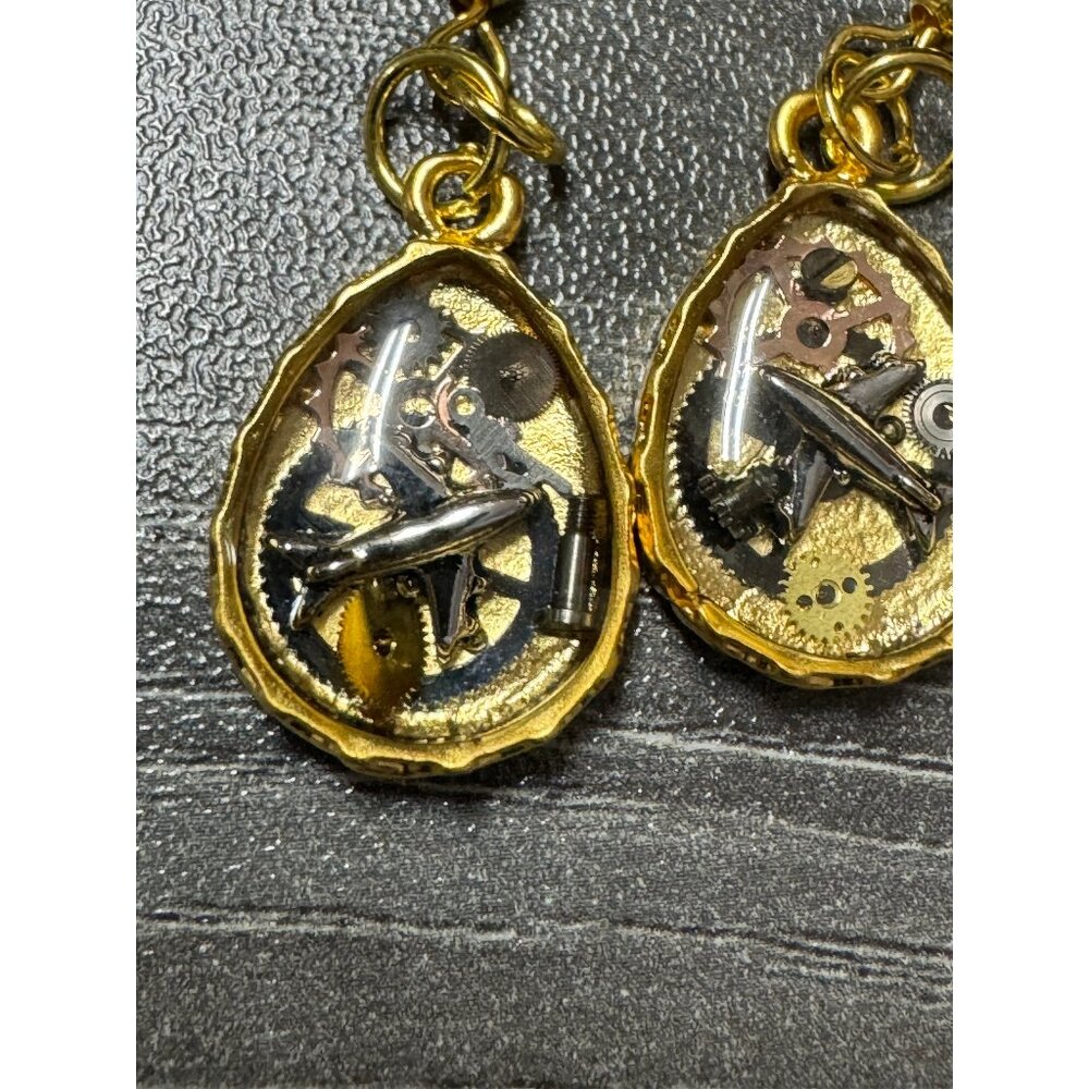 Airplane Gold Tear Drop Earrings